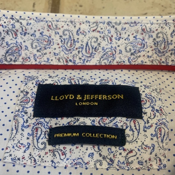 Lloyd & Jefferson London Men's White Blue Polka Dot Paisley Dress Shirt XL - Picture 4 of 6